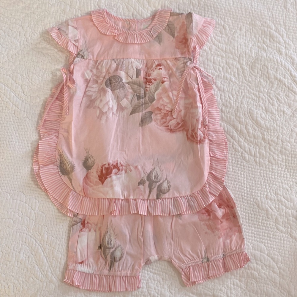 Lil Cactus pink apron shorts floral set 2t